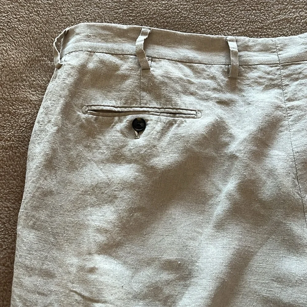 Paul Frederic Pleated Linen Pants Casual  Cream/Tan